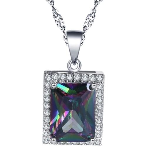 ROLILASON Vintage Style Square design silver plated plated multicolor Zircon For girl Earrings Necklace Rings Jewelry Sets JS746