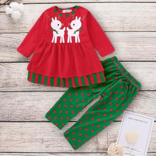 Newborn Baby Kids Christmas Sets Long-sleeved Dress+ Pants 2Pcs Set Baby Girls Christmas Clothes with Quality Assurance