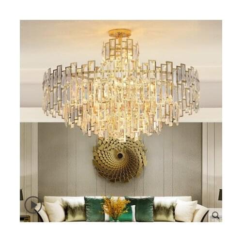 Post-modern luxury chandelier stainless steel living room crystal lamp round new LED golden atmosphere dining room lamp