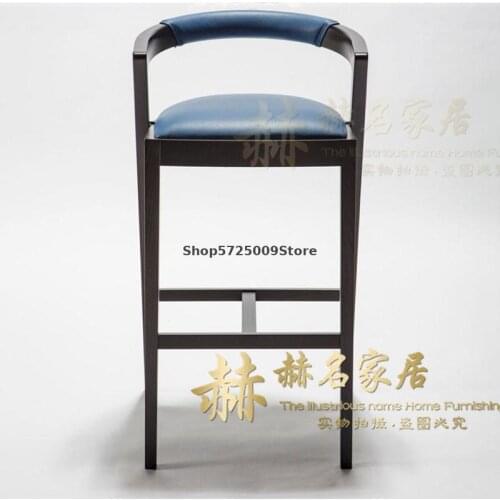Modern New Chinese Bar Stool Minimalist Backrest Leather Art Bar Stool Retro Island Table Chair Nordic Fashion Light Luxury Bar
