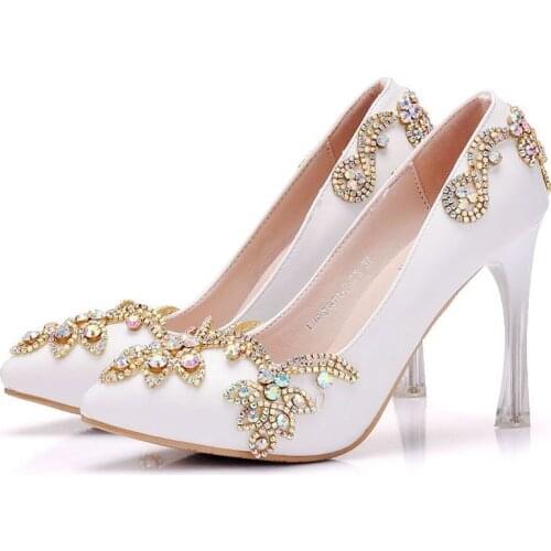 Womens High Heels Sexy women pumps wedding Party banquet PU Rhinestones Slip On 10.5CM Thin High Heels Pointed Toe women shoes