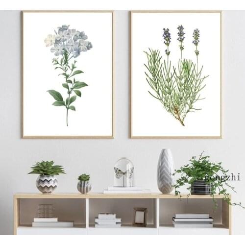 Vintage Lavender Botanical Poster Watercolor Blue Flower Canvas Painting and Prints Minimalist Plant Wall Art Picture Home Decor