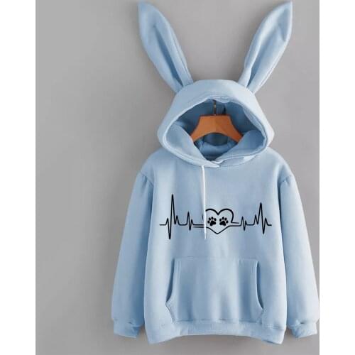 Womens Hoodies Fashion Long Sleeve Autumn And Winter Rabbit Hoodie Sweatshirt Pullover Tops Blouse Худи Оверсайз