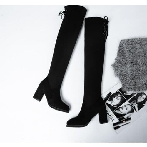 2021 Fashion Over The Knee Boots Women Stretch Fabric Thigh High Sexy Woman Shoes Long Bota Bottes Pour Femmes Knee Heels Boots