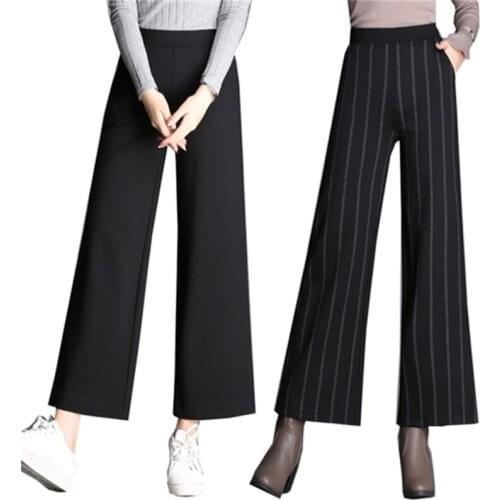 2018 Spring and Autumn winter womens high waist striped wide leg pants nine pants new large size fashion casual wide leg pants