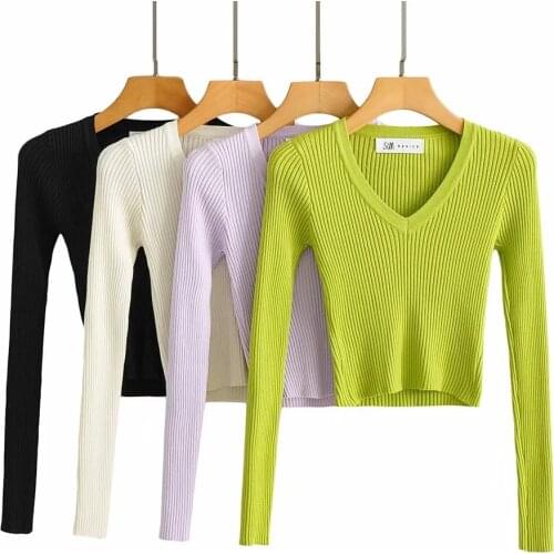 Womens sweaters v-neck knitted tops