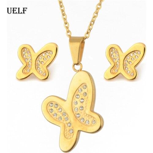 UELF Butterfly Jewelry Sets Zirconia Stainless Steel Jewelry Woman Earring And Necklace Sets Gifts For Women Fashion Jewelry