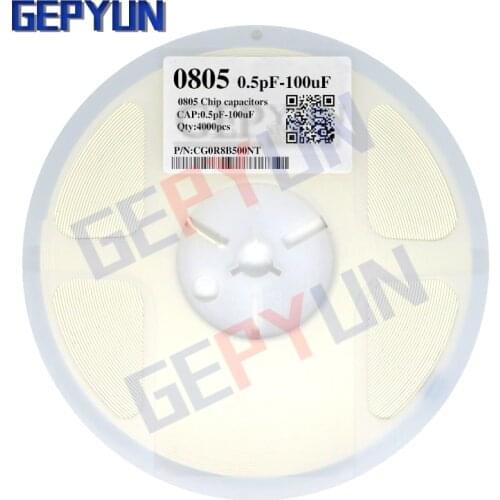 1Reel = (4000pcs) 0805 0.5pF ~ 100uF SMD Film Gepyun Chip Multilayer Ceramic Capacitor 10NF 100NF 1UF 2.2UF 4.7UF 10UF 1PF