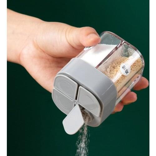 4 In 1 Seasoning Bottle Plastic Flap Seasoning Tank Sealing Salt Tank Combination Moisture Proof Household Kitchen Storage Box