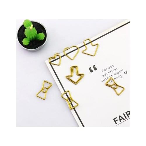 50 Clips/Pack Kawaii Gold Paper Clips Decorative Metal Cute Office Binder Clips Heart Clips For File Paper Organizer