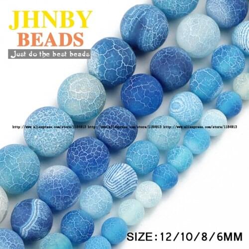 JHNBY AAA Lake blue Weathered carnelian beads Natural Stone 6/8/10/12MM Round Loose bead ball for jewelry bracelet making DIY