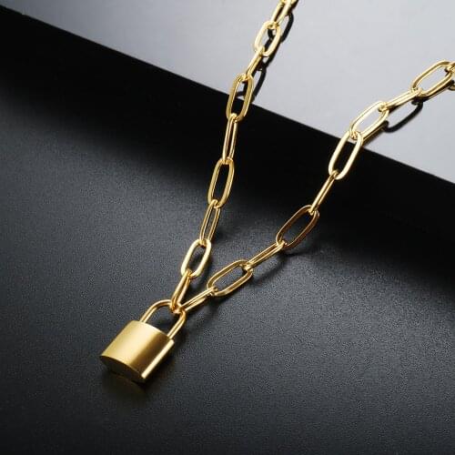 ZMFashion Punk Padlock Pendant Link Chain Necklace High Quality Men Women Stainless Steel Hip Hop Choker Gothic Jewelry Aestheti