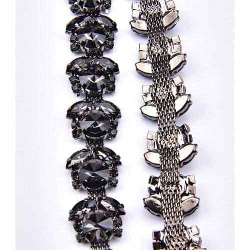 1Yard 1.8Cm Wide Gun Color Rhinestone Chain Horse Eye Claw Diamond Flower Shape Belt Trimming Diy Decoration Clothing Shoes Bags