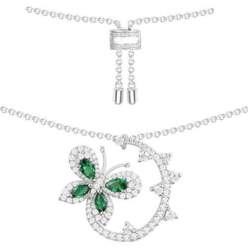 SLJELY Luxury 925 Sterling Silver Mentha Mint Green Cubic Zirconia Butterfly Flower Pendant Necklace Fine Women Brand Jewelry