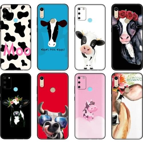 Black tpu Case For Honor 8a Prime 8s 9 10X Lite 9A 9C 9X Premium Pro 9S Case Cover Animal cattle cow watercolor