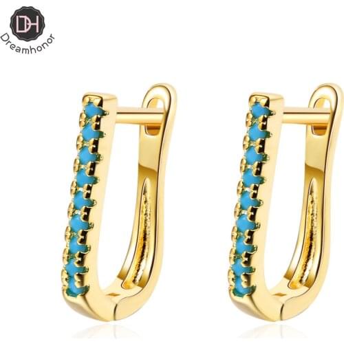 Dreamhonor Korean Fashion Geometric Oval Inlaid Blue Pine Zircon Simple Temperament Geometric Ear Jewelry