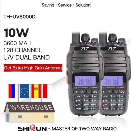 2PCS TYT TH-UV8000D Walkie Talkie 10 KM Dual Band VHF UHF 10W Radio 10 km 3600mAh Cross-band Repeater Function TH UV800D 8000E
