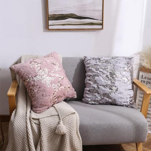 Double-sided Sequin Plush Cushion Cover Soft Cozy Bed Sofa Decorative Pillowcases Faux Fur Throw Pillow Cases Nordic Home Decor