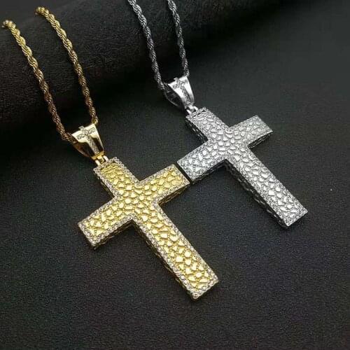 Gothic hip hop Pendants Cross Cool Street Style gold silver color with rhinestone Necklaces For Men Women Unusual Punk Jewelry