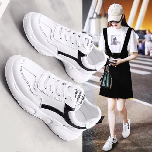 Women Shoes PU Leather Vulcanized Shoe Lace Up Female Sneakers Fashion Platform Woman Trainers Waterproof White Walking Footwear