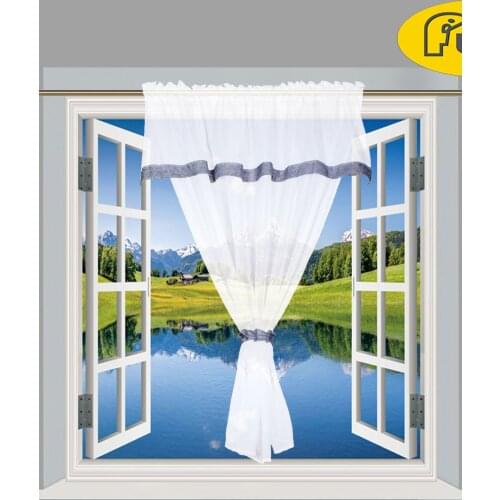 Flying Modern Short Window Kitchen Tulle Voile Curtain for Living Room with sepcial lace side