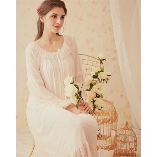 Modal nightdress cotton bathrobe women Korean style retro palace style beautiful princess long sleeve sexy home service ночнушка