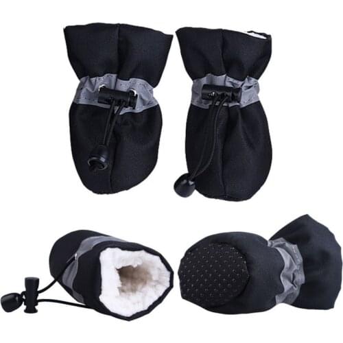 4pcs Dog Soft-Soled Shoes Waterproof Pet Dogs Shoes Anti-Slip Rain Snow Boots Footwear Thick Warm Pet Socks Small Cat Booties