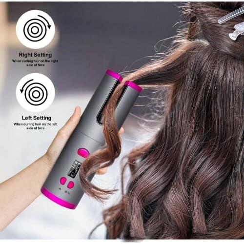 Cordless Automatic Hair Curler USB Rechargeable Curling Iron Curls Waves LCD Display Ceramic Curly Rotating Curling Wave Styer