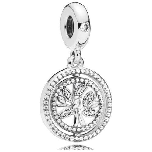 Genuine 925 Sterling Silver Charm Spinning Tree Of Life With Crystal Pendant Beads Fit Pan Bracelet & Necklace Diy Jewelry