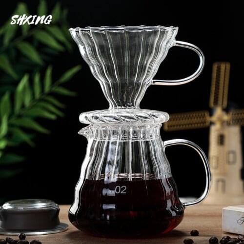 Striped V60 Drip Coffee Set Hand-held Coffee Pot Coffee Filter Cup Coffee Sharing Pot Free Spoon + Coffee Paper