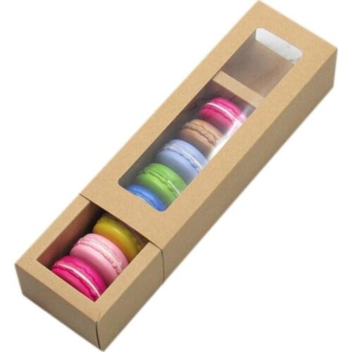 Macaron Transparent Window Box Kraft Paper Drawer Box Baking Biscuit Moon Cake Food Packaging Box