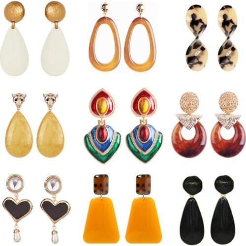 QiHit 2019 ZA New Design Boho Acrylic Round Geometric Dangle Earring For Women Elegant Shiny Resin Gold Dangle Earrings Jewelry