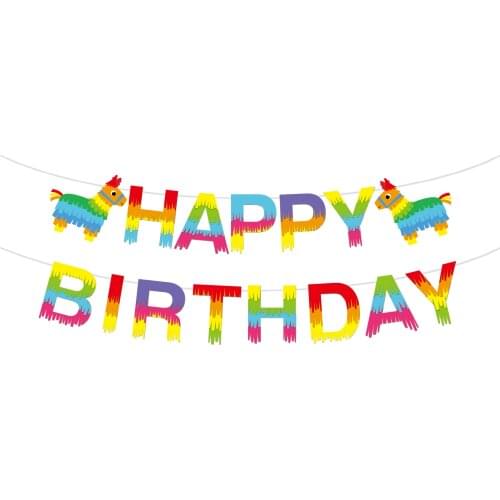 BA273 Rainbow Mexican Maya Party Cactus Alpaca Paper Cutting Design Paper HAPPY BIRTHDAY Party Banners Party Home Decors Banners