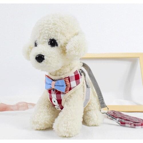 Adjustable Cat Harness Plaid Vest with Bowtie Cats Collar Leash Puppy Dogs Walking Lead Breathable Dog Collars Pet Supplies