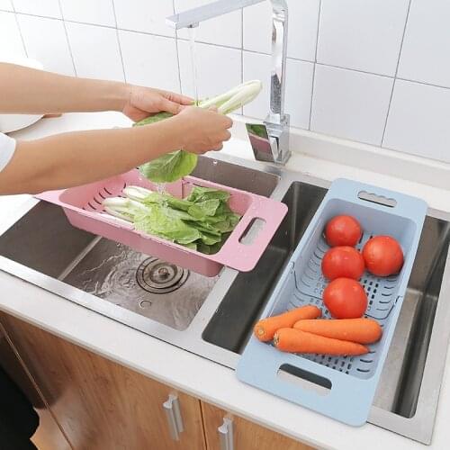 Adjustable telescopic Dish Drainer Sink Drain Basket Washing Vegetable Fruit Plastic Drying Rack Kitchen Accessories Organizer