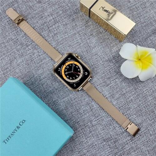 For apple watch strap 40mm 38mm 44mm 42mm slim Milanese loop for iwatch SE 6 5 4 3 band women girls Stainless Steel wristband