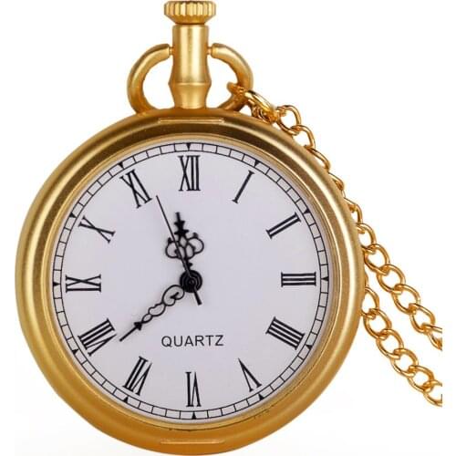 Luxury Open Face Golden Design Necklace Pendant Quartz Pocket Watch Mens Womens Gifts