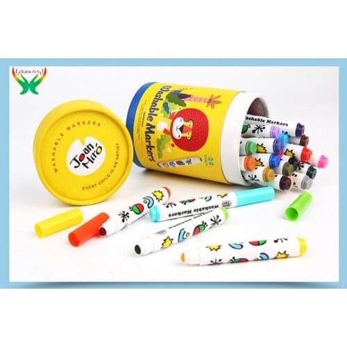 Childrens round head watercolor pen washable babys painting pen 12 color / 24 color pen container set art supplies