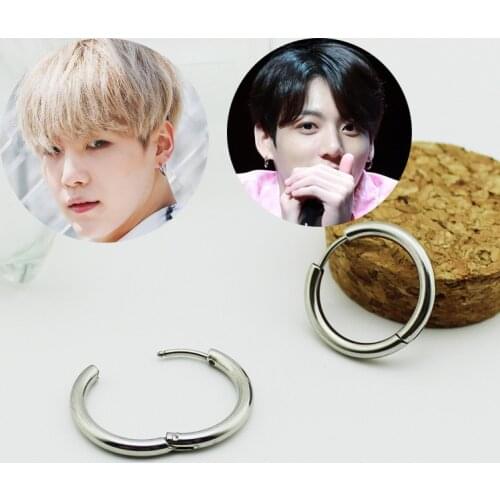 1Pair Trendy Hoop Earrings for Women Men Smooth Jungkook suga same Circle Earrings Loop Earrings Punk Kpop Jewelry Bangtan Boys