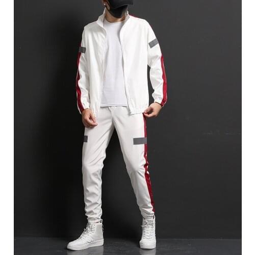 Men Sportswear Spring Autumn Set Daily Tracksuit Patchwork Campus Casual zipper Sweatshirt Elastic Waist Pants Two Pieces Suit