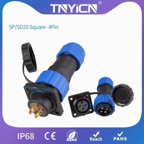 IP68 Waterproof Connector SP/SD20 Square-4Pin Panel Mount Wire Cable Connectors Aviation Plug&Socket Led Connector Jack&Female