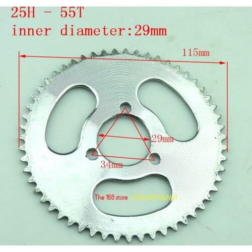 Super Rear Sprocket 25H 55T 29mm 55 Tooth Silver For 47cc 49cc Pocket Bike Mini ATV Moped Scooters Pit Dirt Motard and Bike