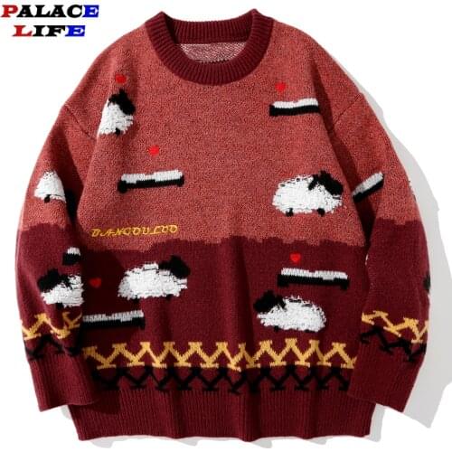 Streetwear Sweater Men Women Love Embroidery Sheep Knitted Sweater 2021 Autumn Tops Harajuku Cotton Casual Pullover Sweater