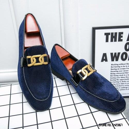 Fashion Mens Pointed Corduroy Metal Chain Casual Oxford Shoes Formal Wedding Prom Dress Homecoming Zapatillas Hombre