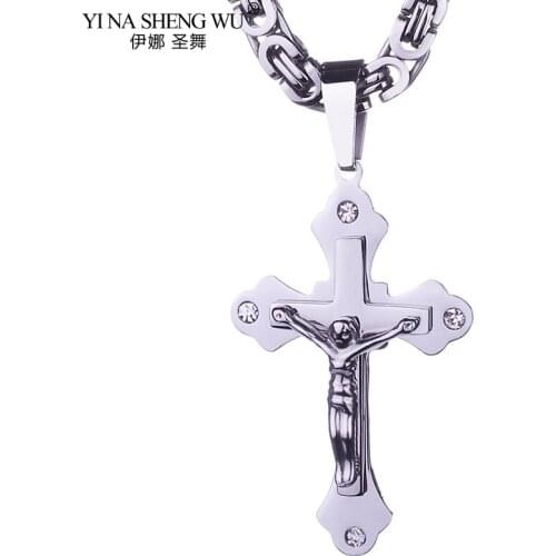 Heavy Crucifix Jesus Cross Necklace Titanium Steel Fashion Christs Silver Colour Cross Pendant Necklace Chain Men Jewelry Gifts