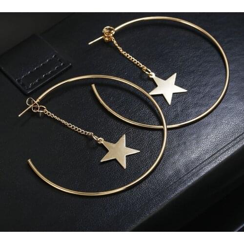 Vintage alloy star exaggerated geometric metal Pendant earrings fashion temperament chain accessories wholesale