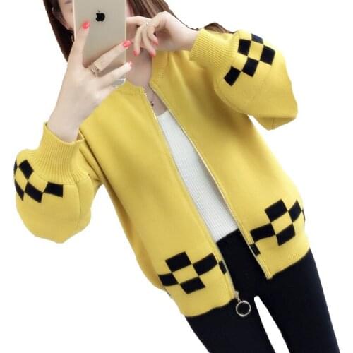 2019Autumn Winter Women Sweaters Long-sleeved Knitted Cardig Loose Outwear Trend Tops Zip-up Clothing FC1030