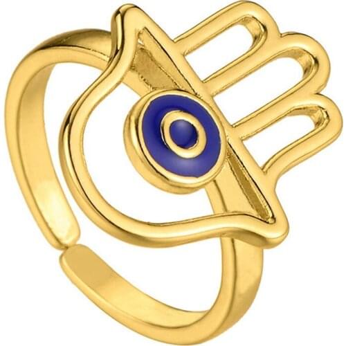 Punk Evil Eye Hamsa Hand Rings Women Bijoux Femme Adjustable Anel Feminino Hip Hop Gold Ring Men Vintage Jewelry Fatima BFF Gift
