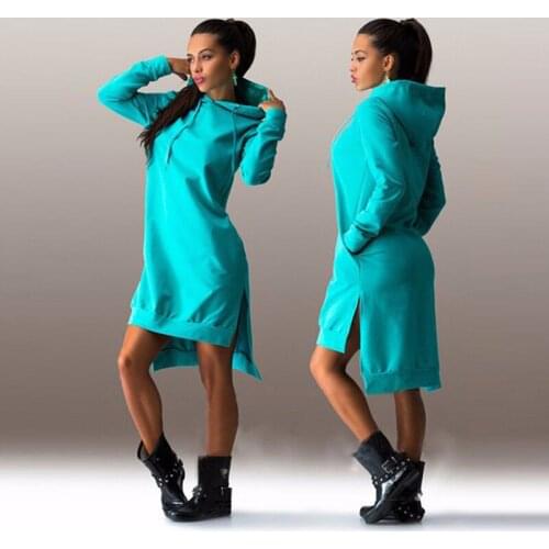 2021Woman Sweatshirt Dress Hoodies Autumn Sports Casual Long Sleeve Split Sweatshirt Hooded Dress Women Casual Hooded Sweatshirt
