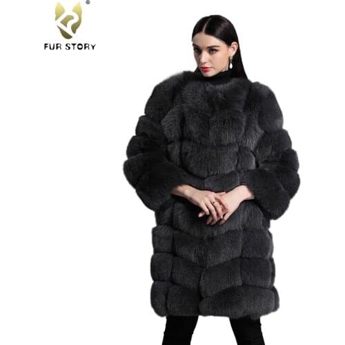 Fur Story FS161162 Womens Natural Fur Coat Winter Super Warm Coats Plus Size Long Coats Real Fox Fur Fur Outwear